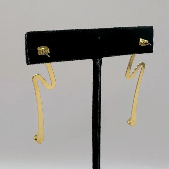 VINTAGE Gold-Tone Crystal Zig Zag Earrings - Picture 4 of 11